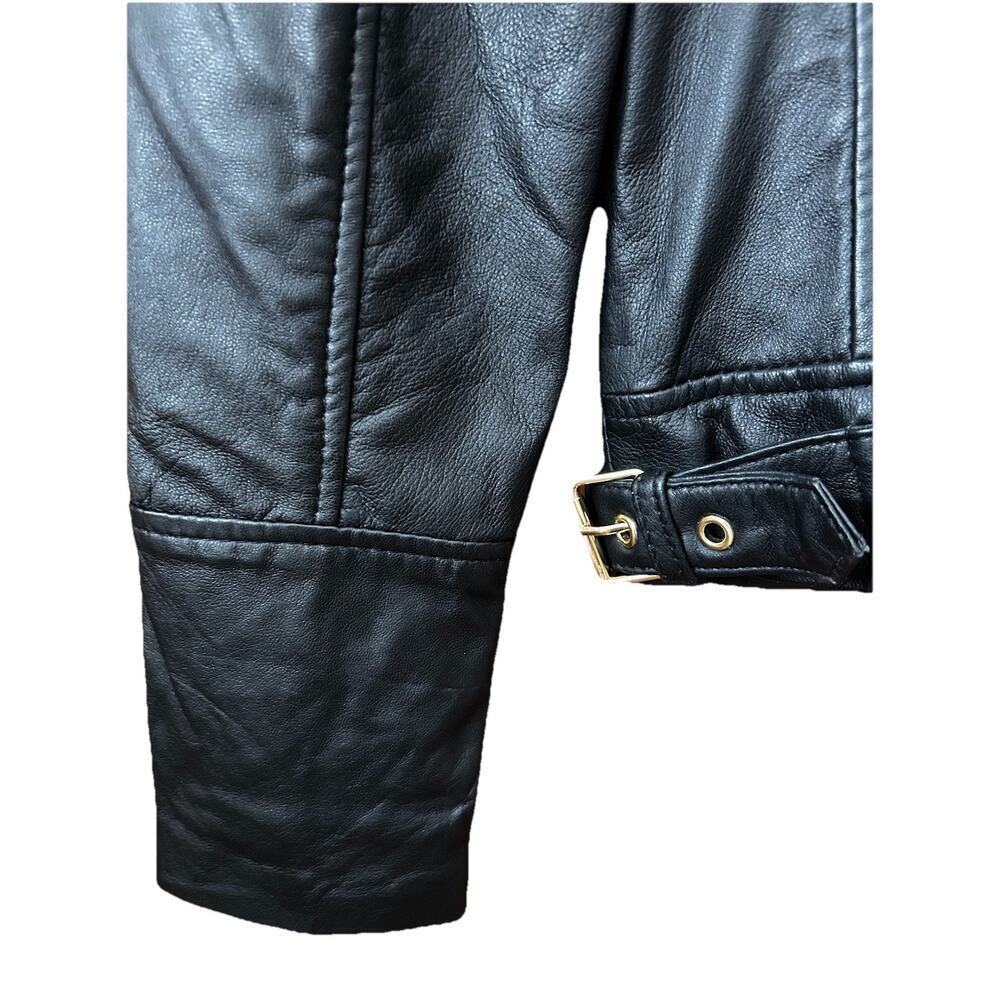 Guess Women’s Black Leather Moto Quilted Shoulder Gold Zips Biker Jacket Size M - Picture 11 of 16